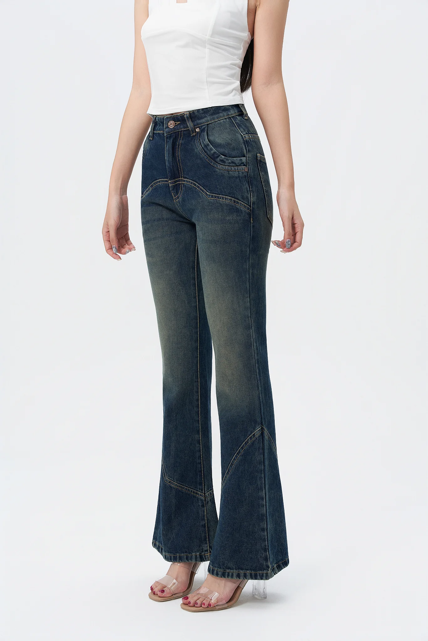 Retro Old School Flare Bootleg Jeans - Image 2