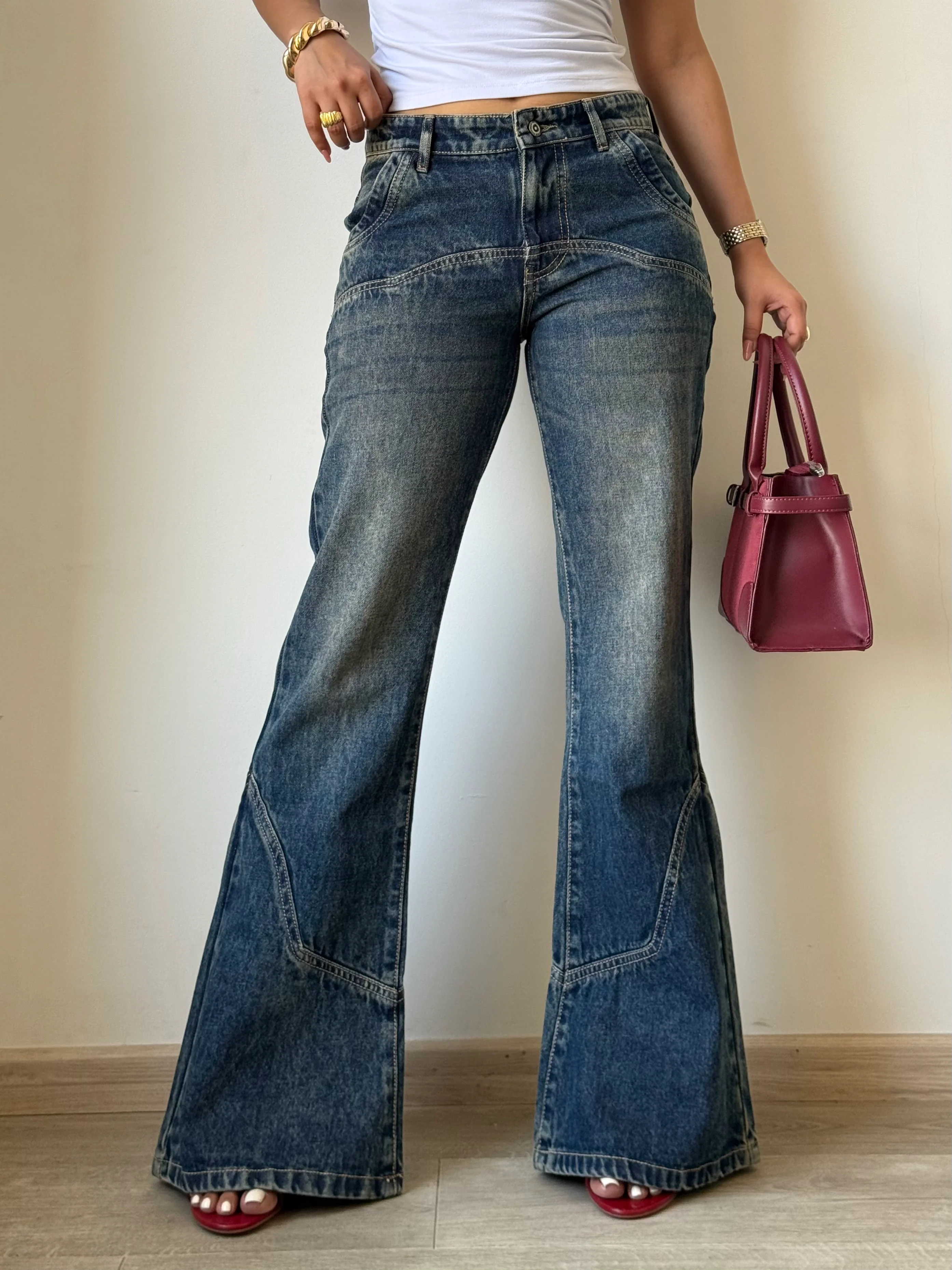 Retro Old School Flare Bootleg Jeans - Image 6