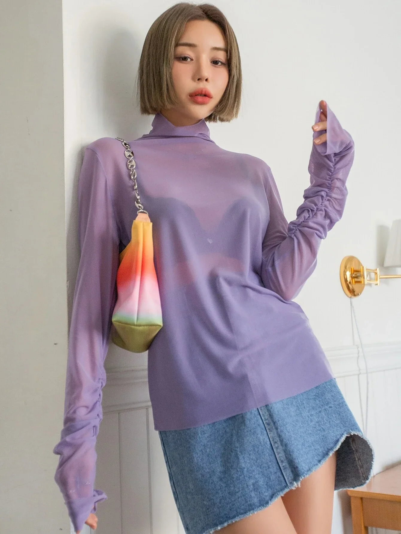 Ruched Sleeve Sheer Top - Image 10