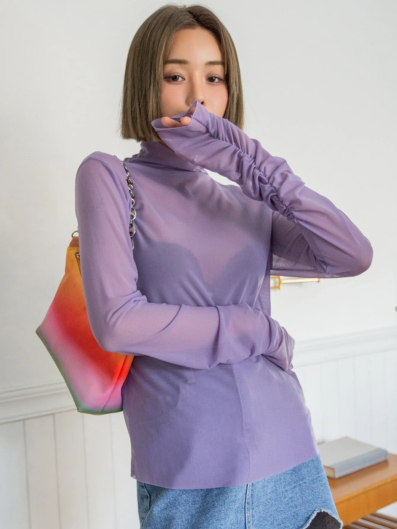 Ruched Sleeve Sheer Top - Image 11