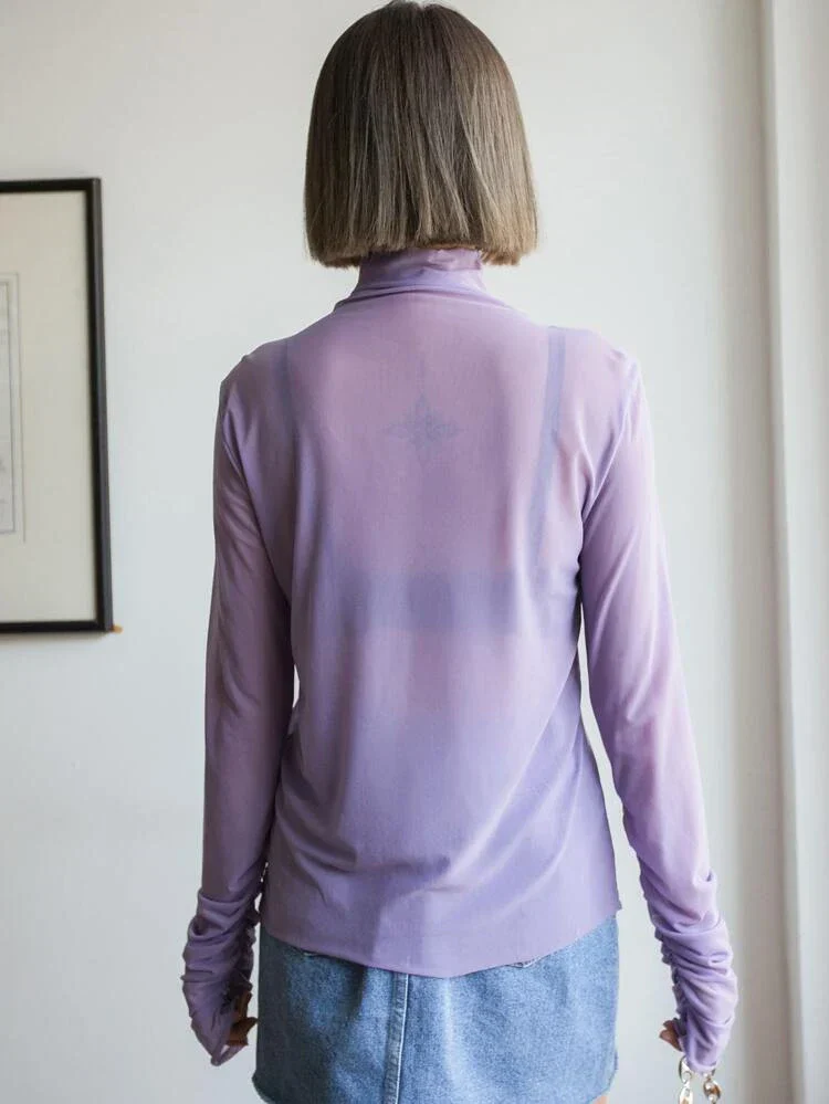 Ruched Sleeve Sheer Top - Image 13