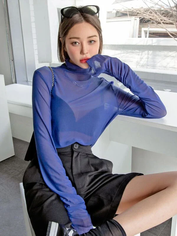 Ruched Sleeve Sheer Top - Image 2