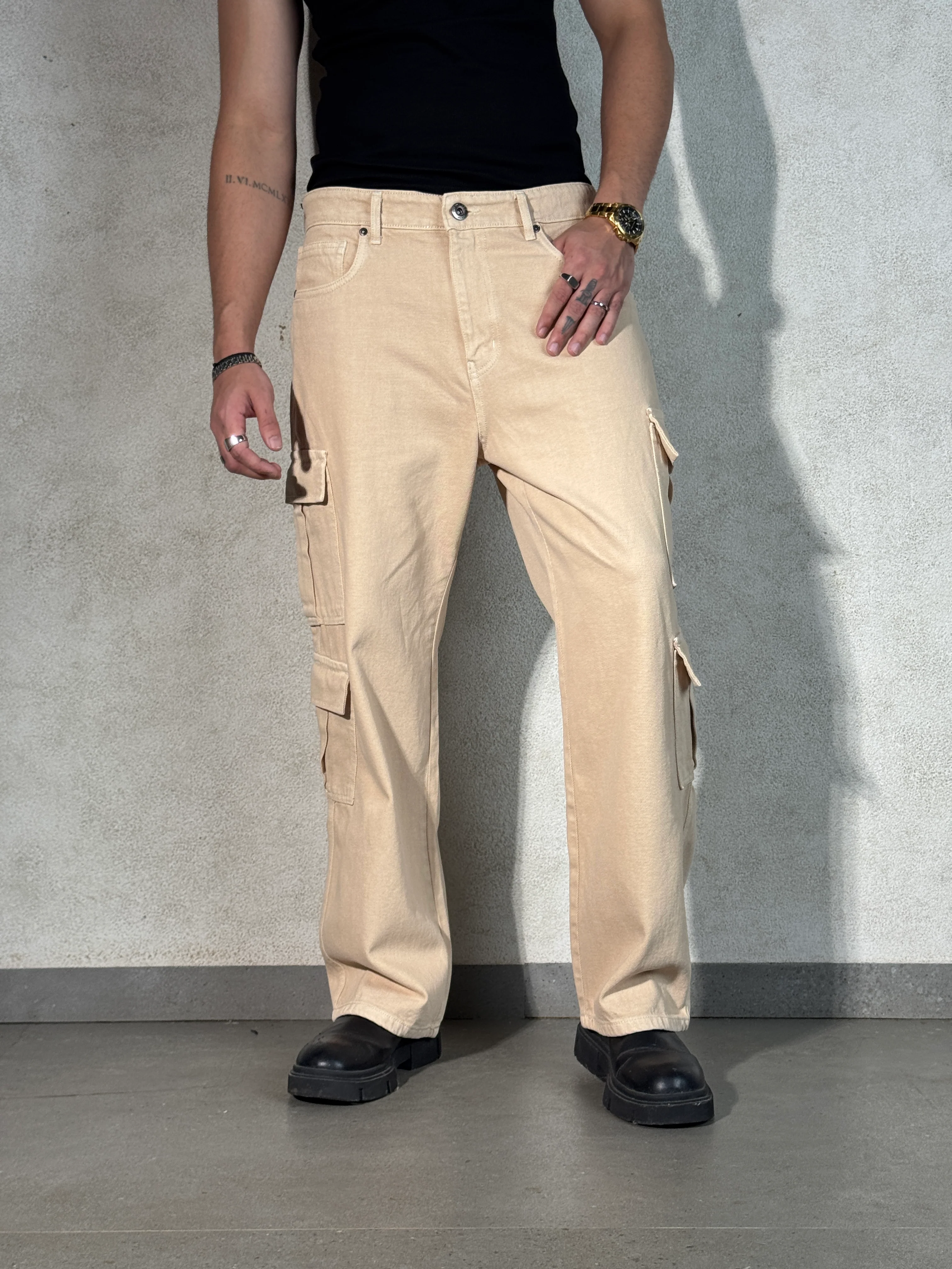 Sand Wash Nude Men Baggy Fit Cargo - Image 5