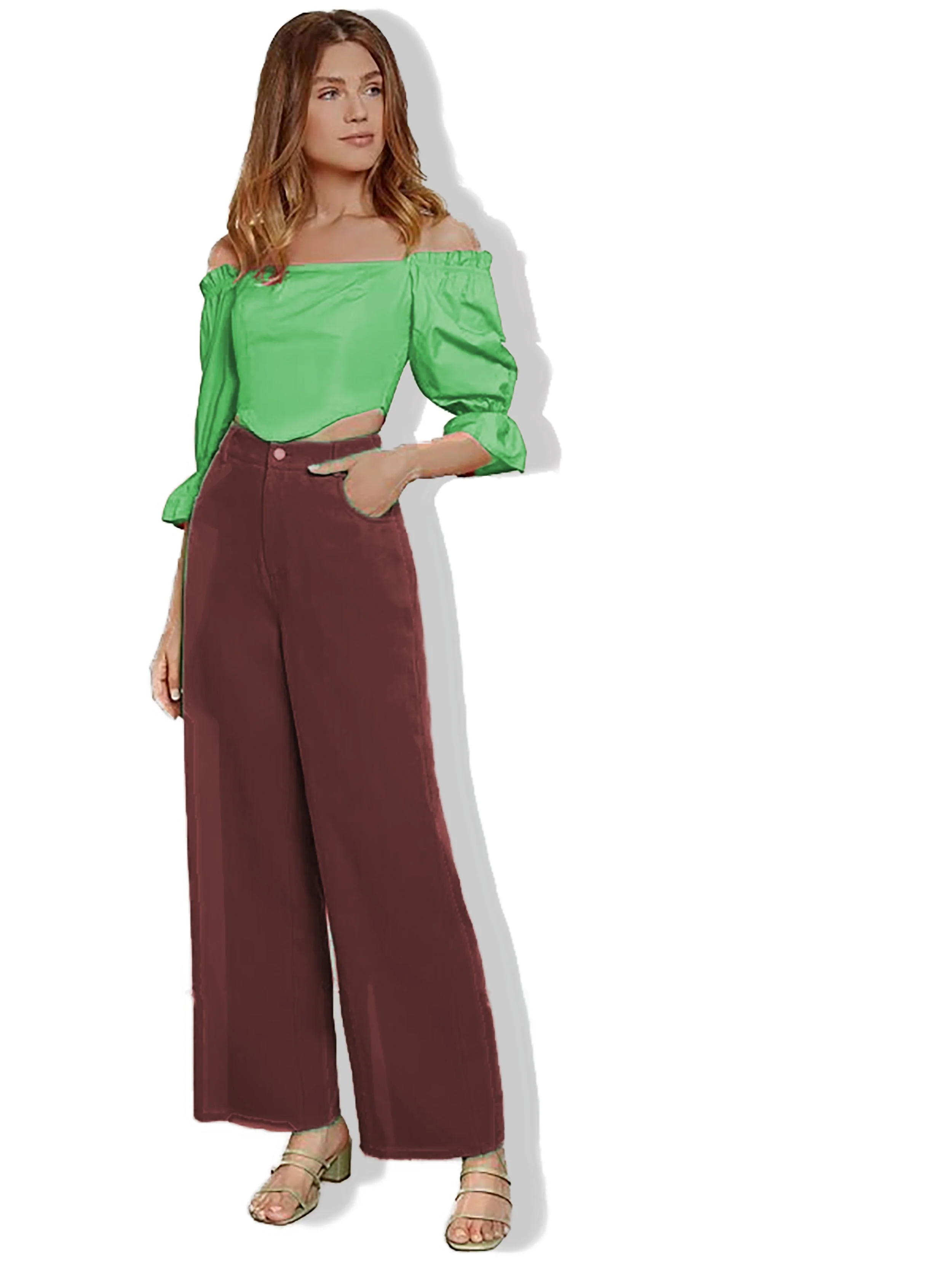 Shirred Flounce Sleeve Bardot Top - Image 4