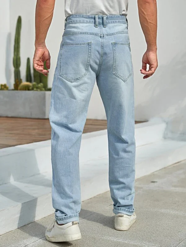 Sky Blue Torn Straight Leg Baggy Men Jeans - Image 2