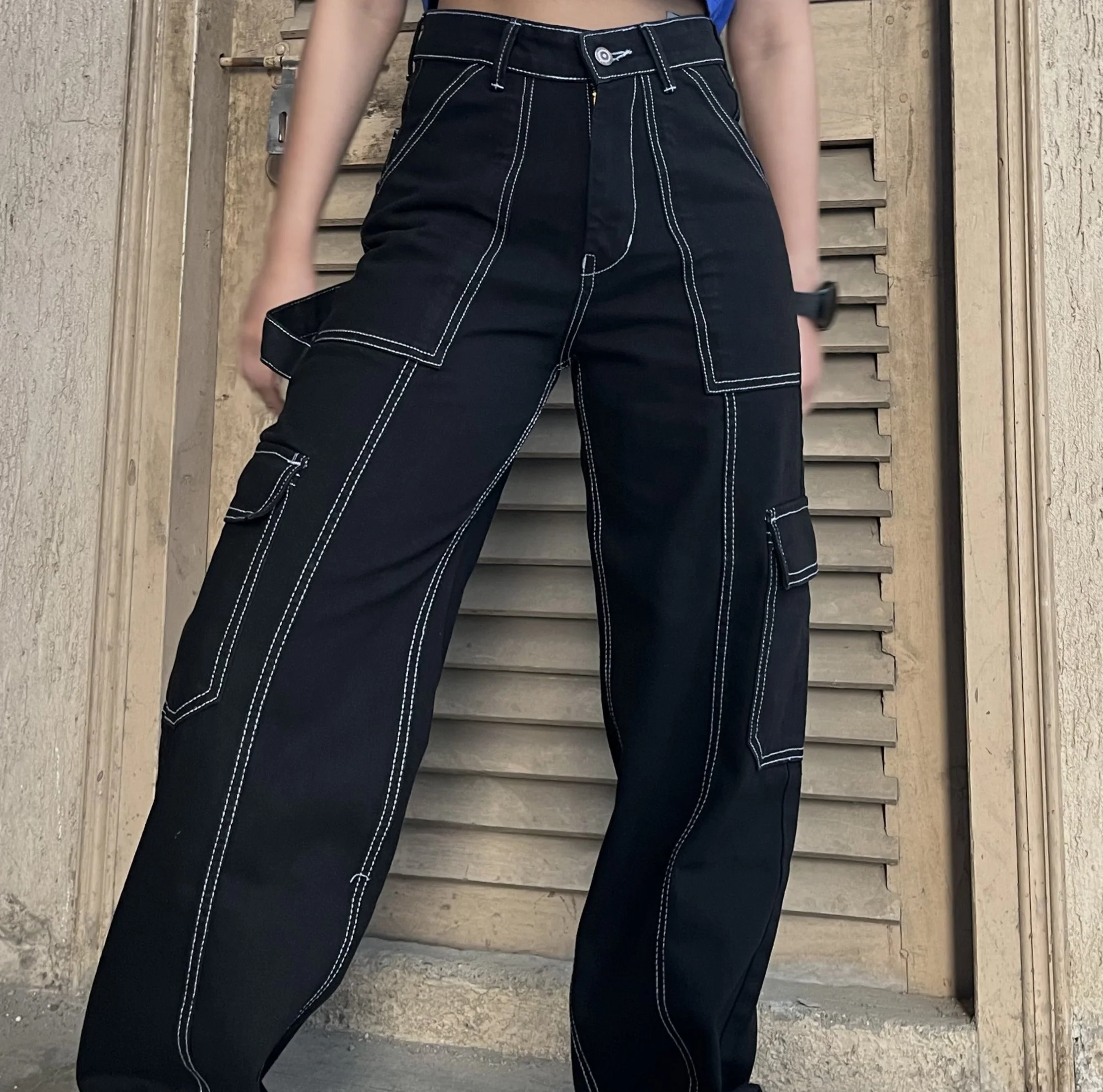 So Hip Hop Black High Waist Cargo Jeans - Image 7