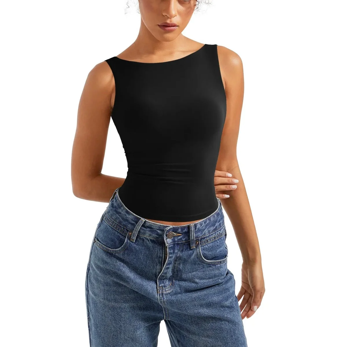 Soft Backless Boat Neck Tank Top - Image 31