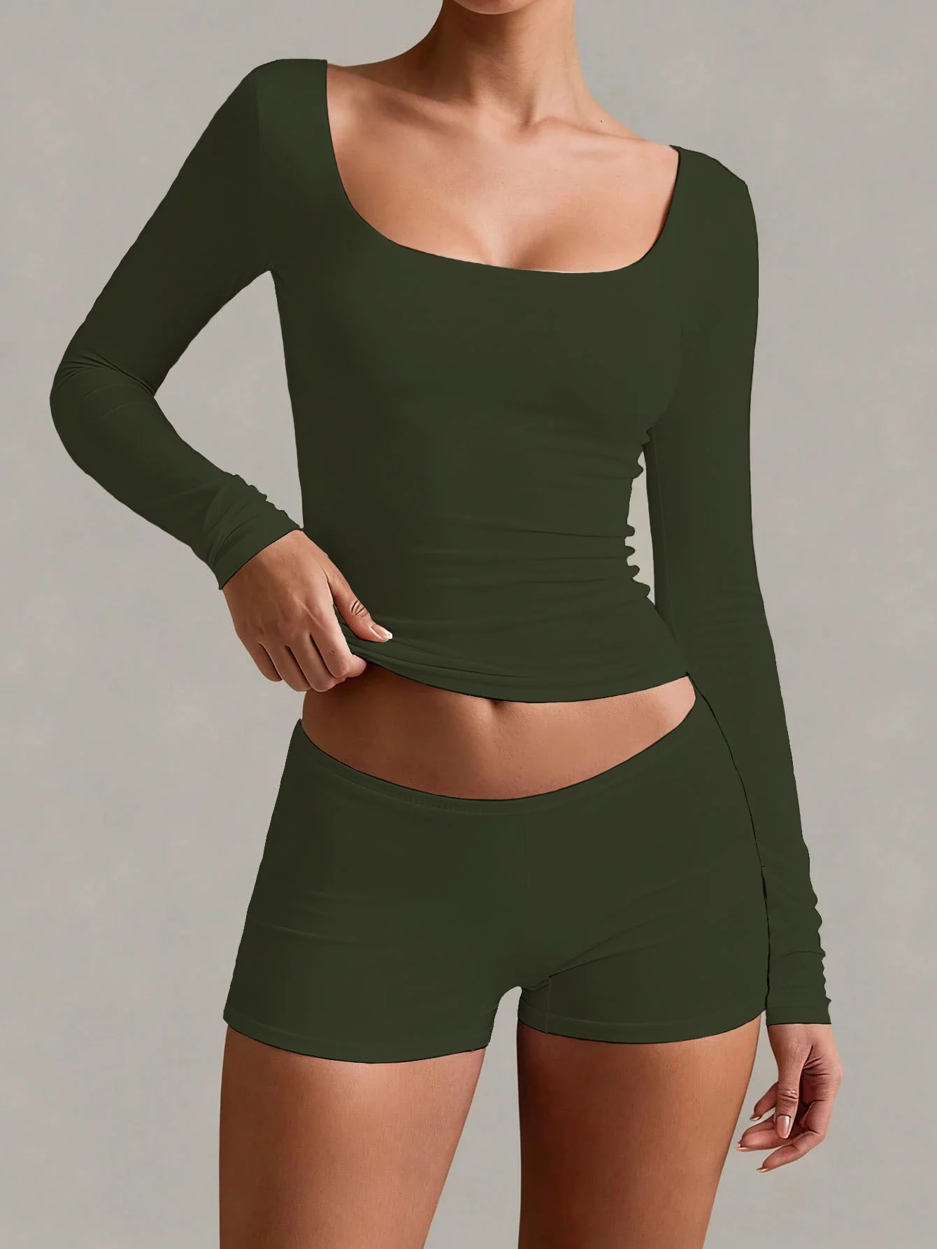 Soft Curve Neck Long Sleeve Top - Image 19