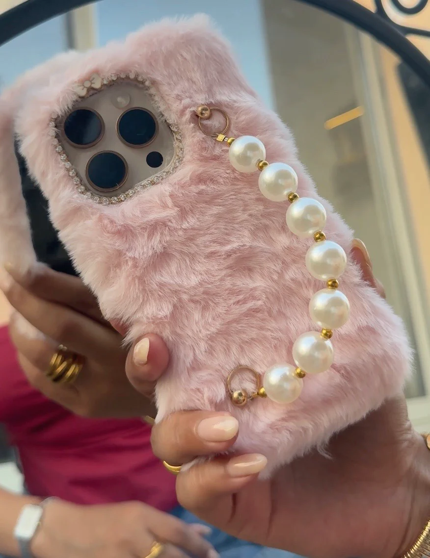 Soft Furry With Pearl Bracelet Iphone Cover - Image 3