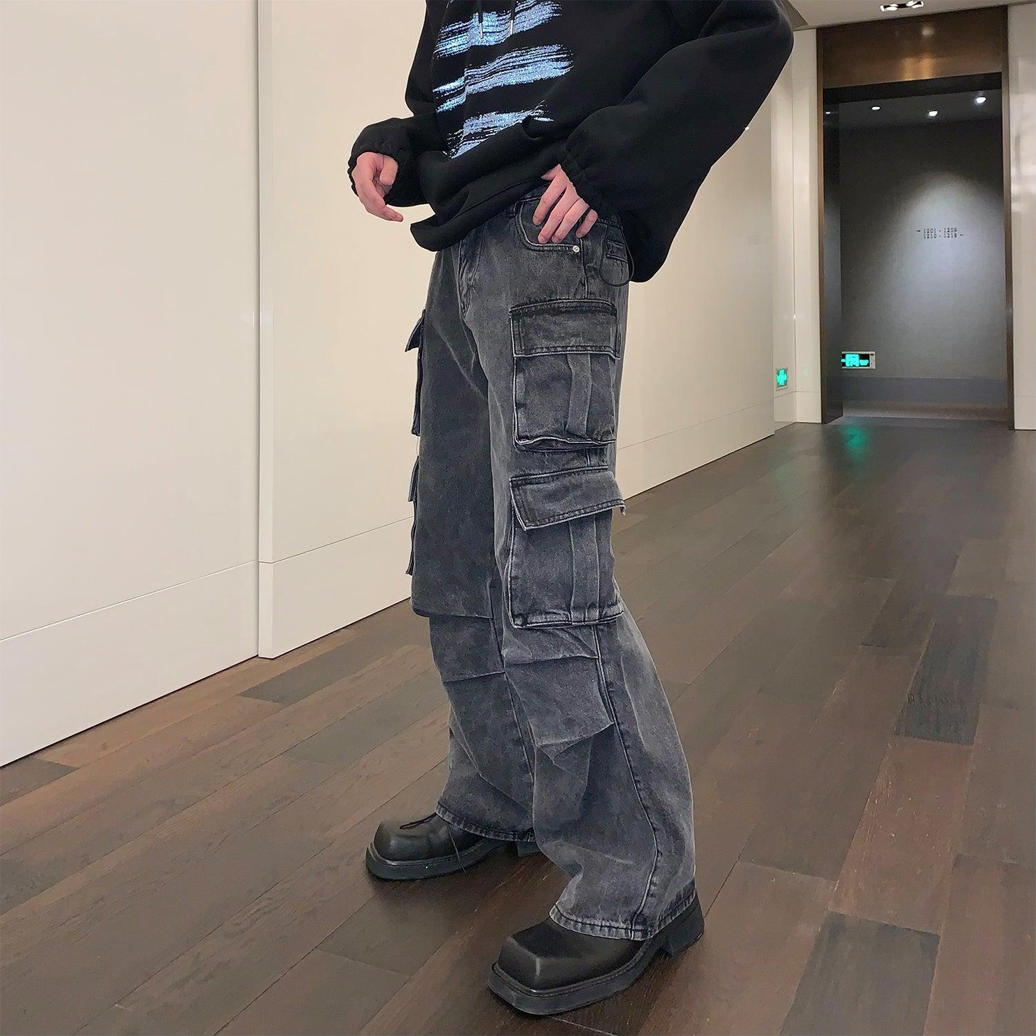 Stoned Grey Ruched Cargo Jeans - Image 2