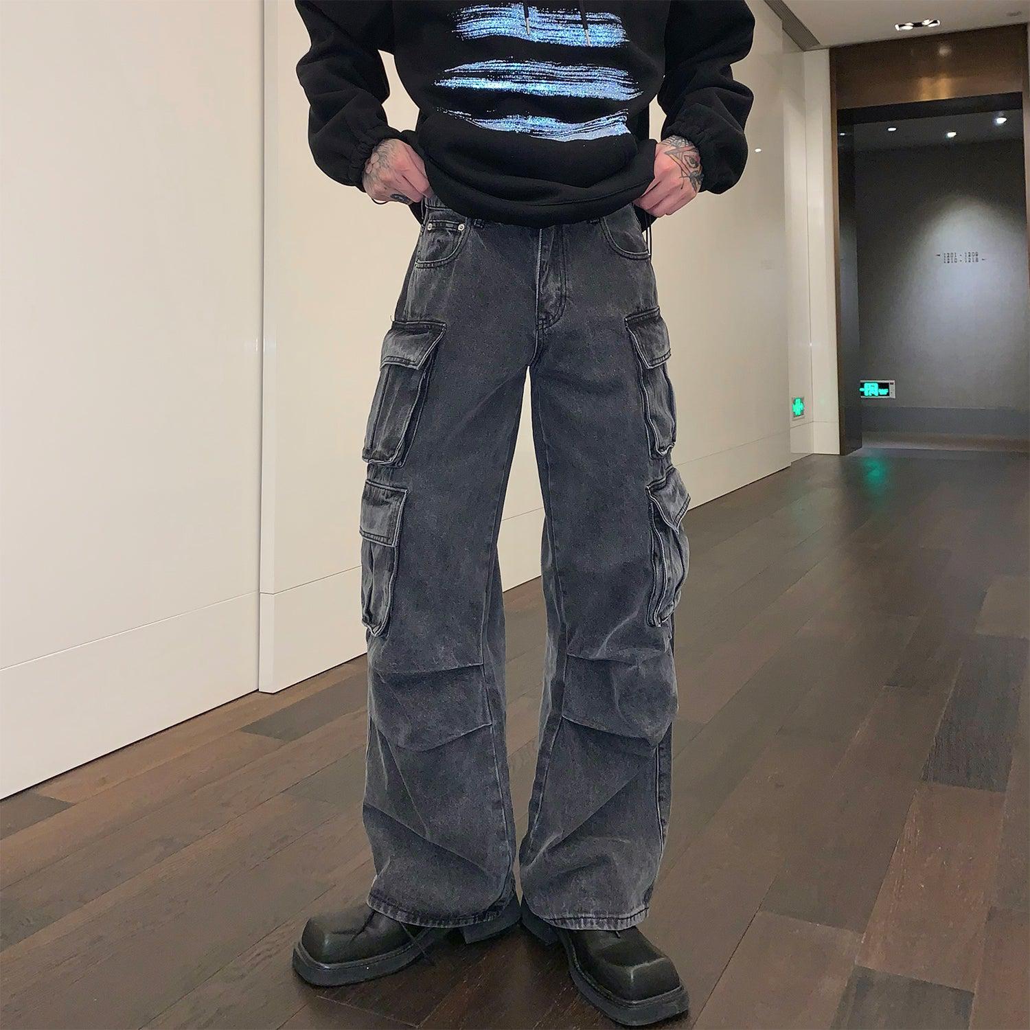 Stoned Grey Ruched Cargo Jeans - Image 3