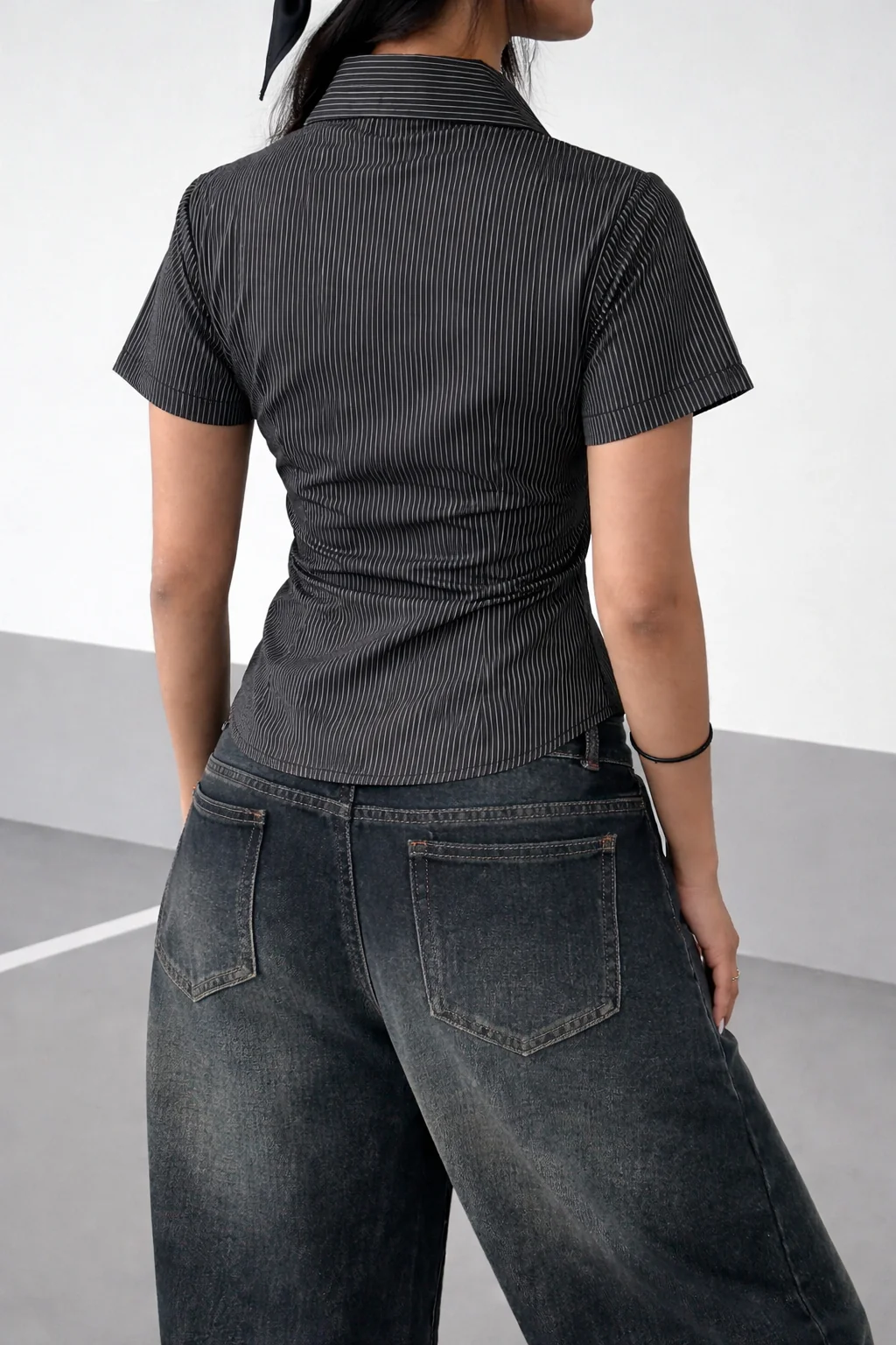 Stripe Waist Sculpt Short Sleeve Shirt - Image 4