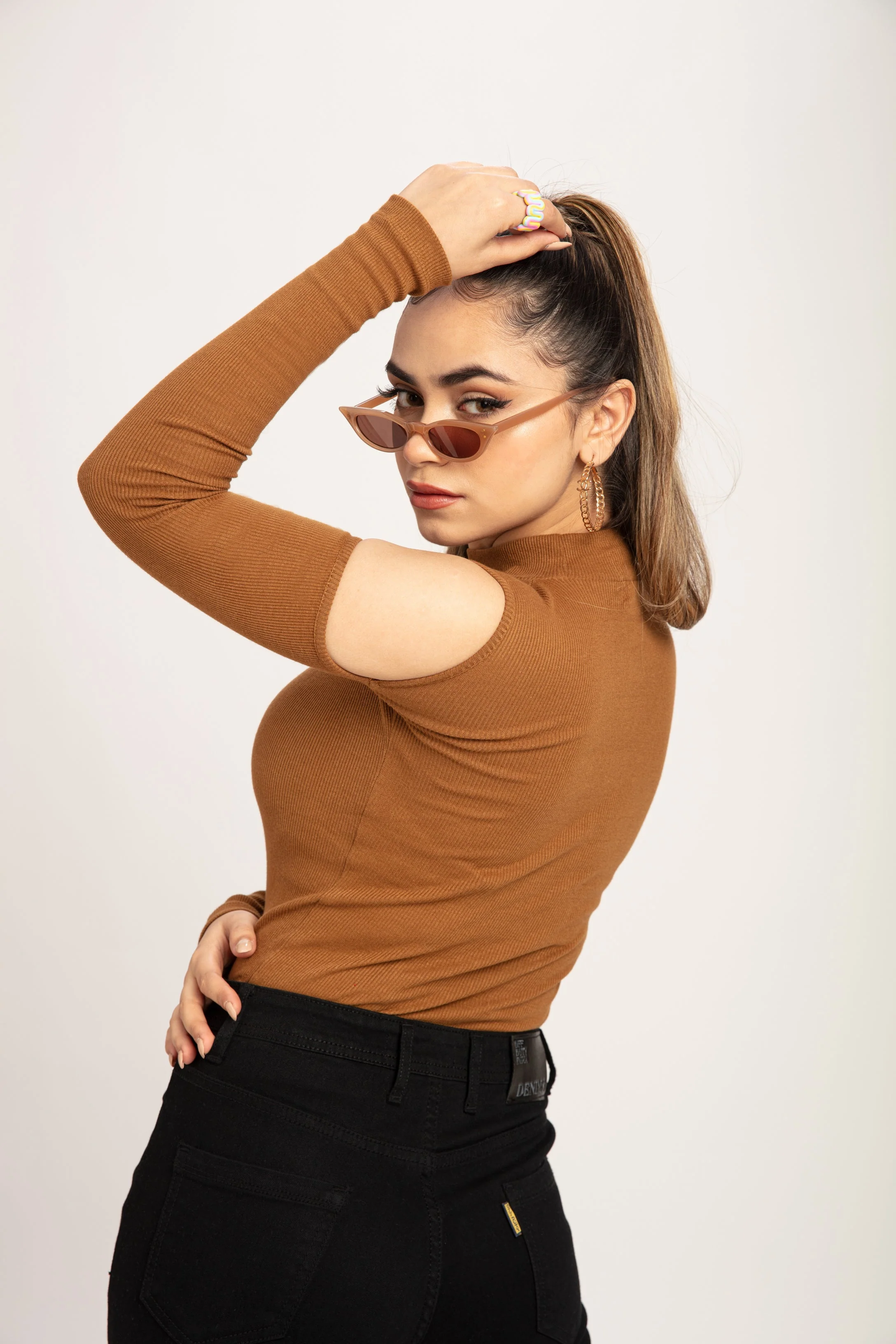 Teddy Brown Cold Shoulder Mock Neck Top - Image 4