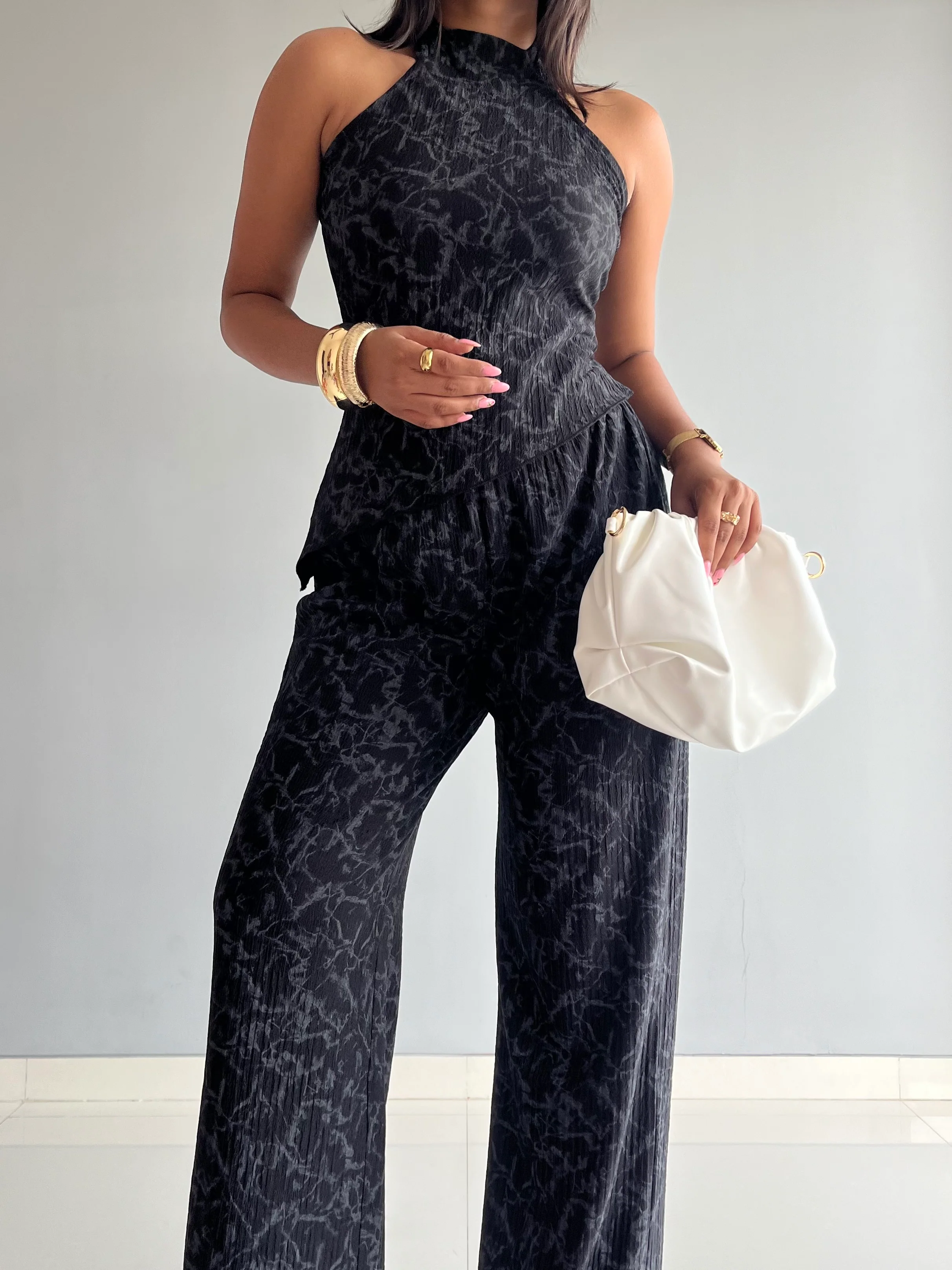 Textured Halter Neck Backless Co-ord Set - Image 11