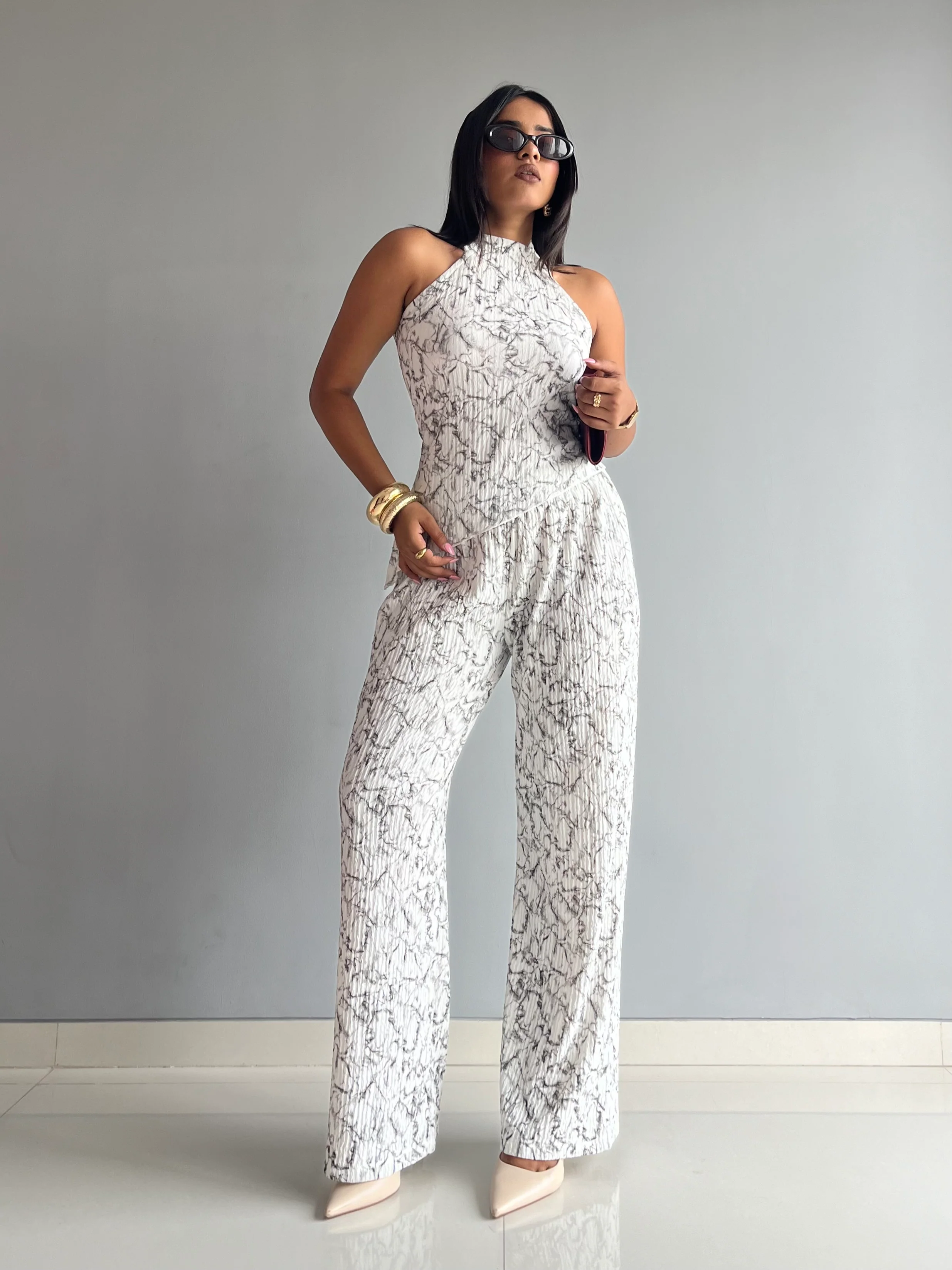Textured Halter Neck Backless Co-ord Set - Image 3