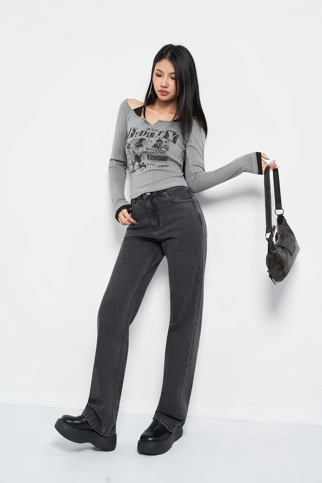 Charcoal Grey Straight Fit Jeans - Image 2