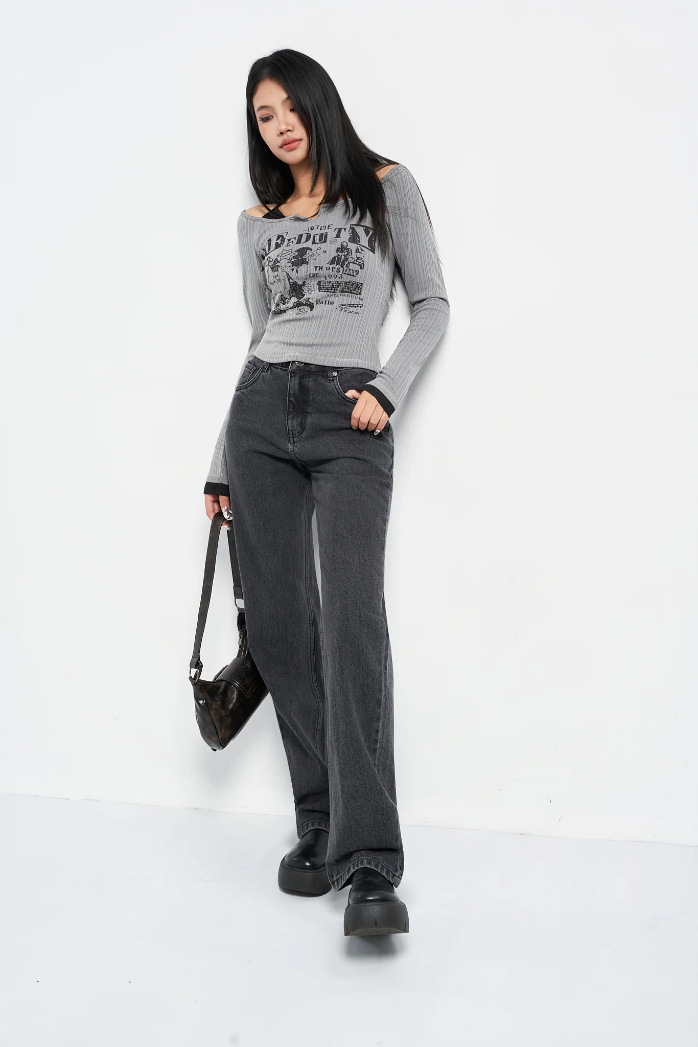 Charcoal Grey Straight Fit Jeans - Image 3