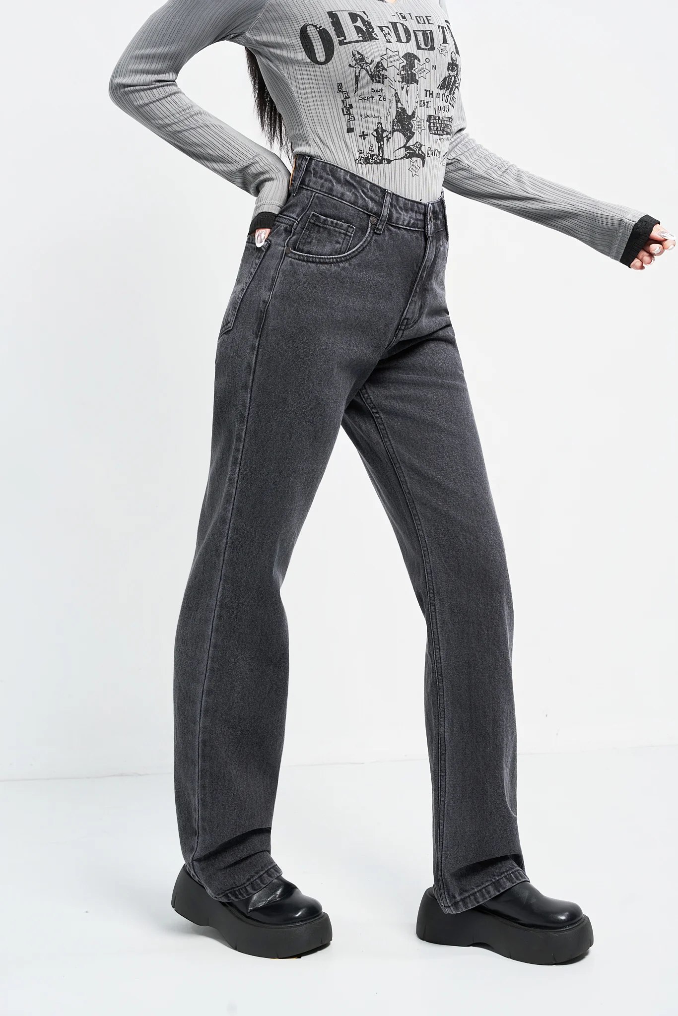 Charcoal Grey Straight Fit Jeans - Image 4
