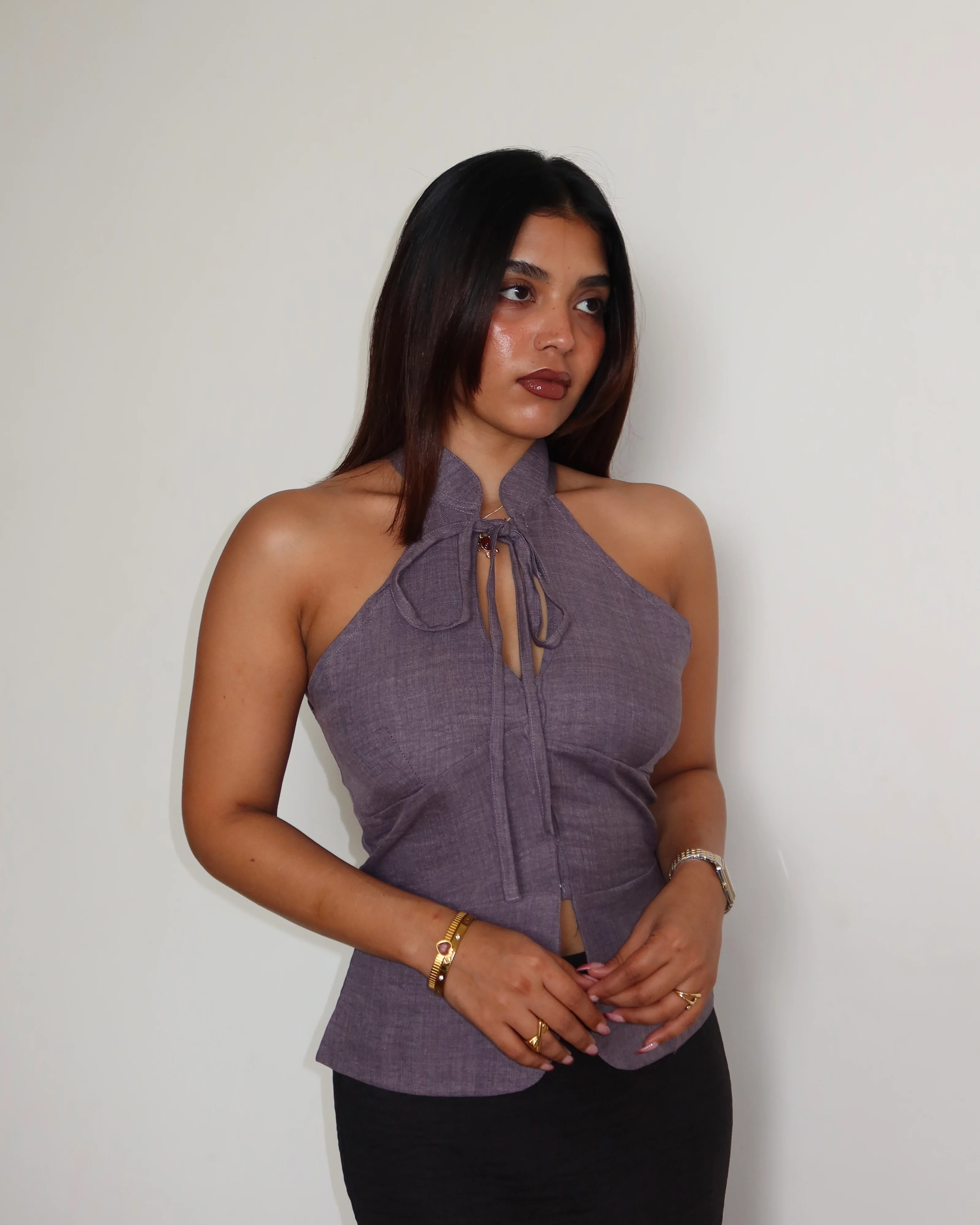 Tie-Up Halter Corset Details Top - Image 8