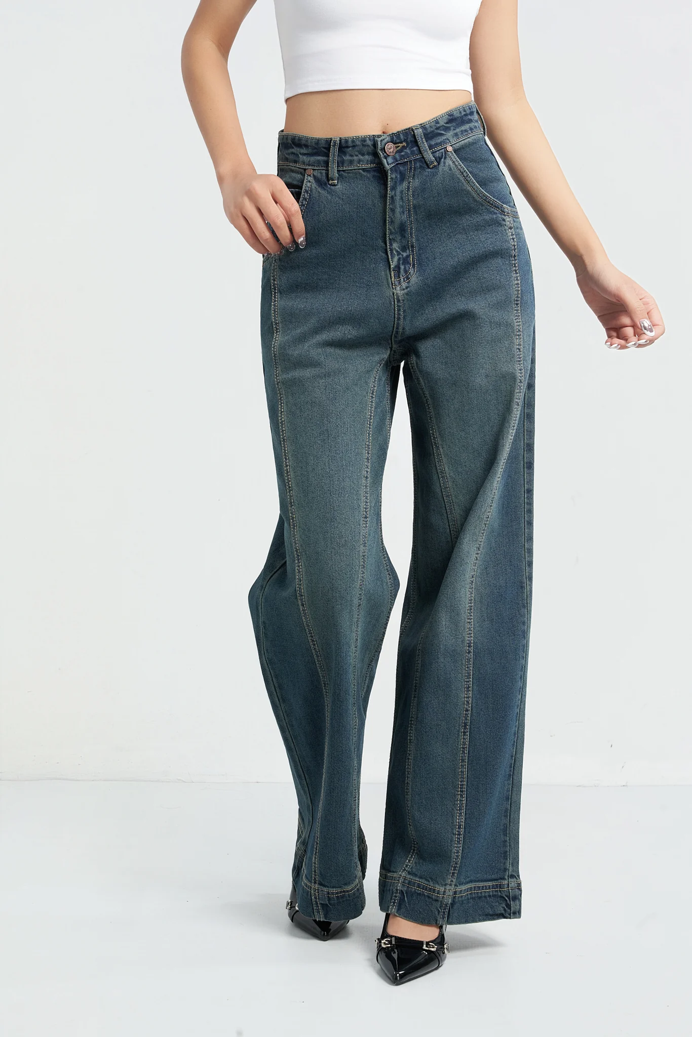 Tinted Vintage Washed Wide Leg Baggy Jeans - Image 12