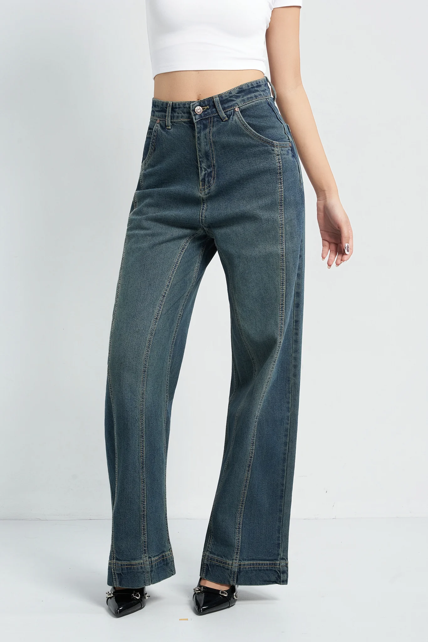 Tinted Vintage Washed Wide Leg Baggy Jeans - Image 14