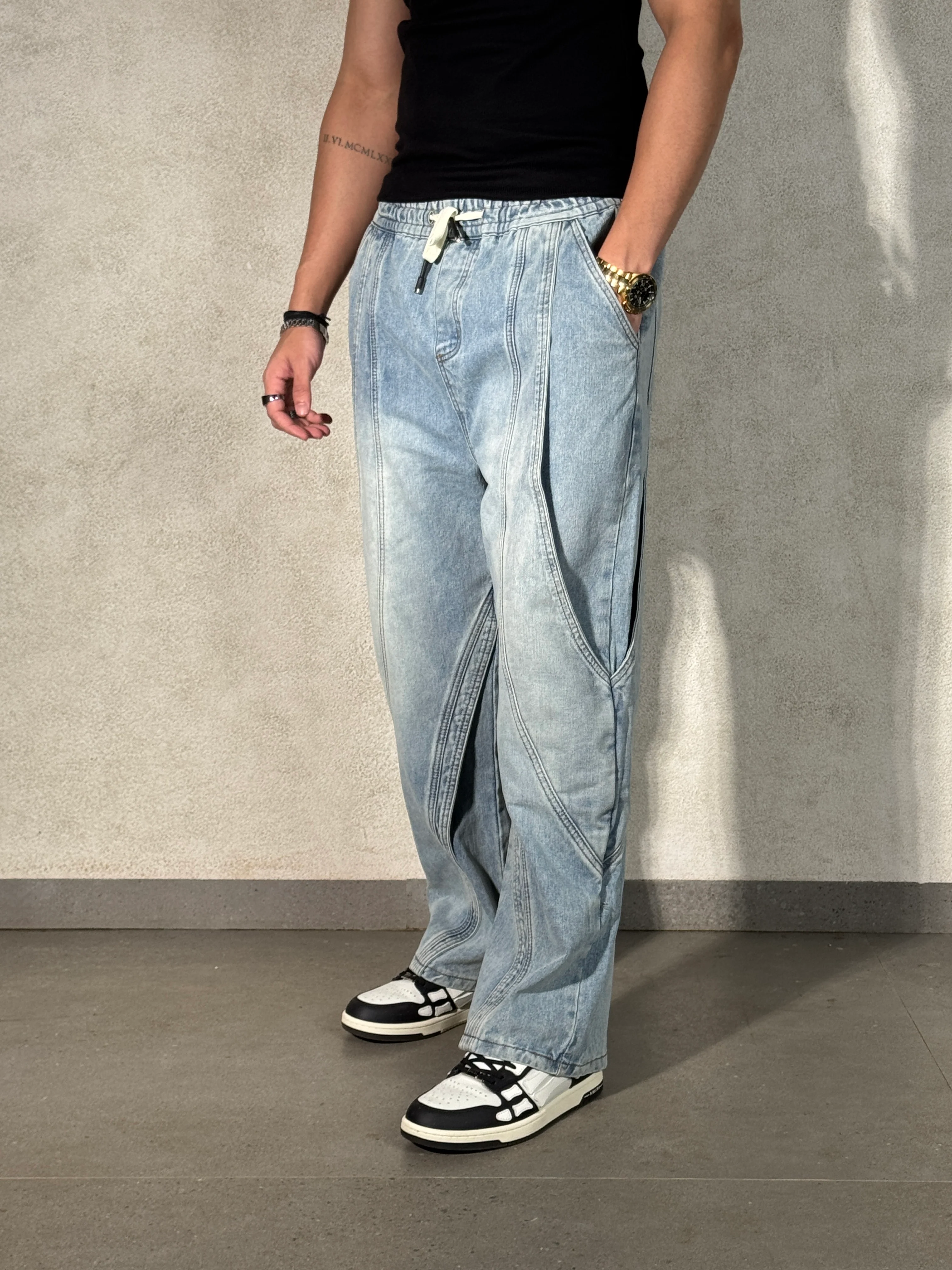 Trace Line Baggy Denim Joggers - Image 2