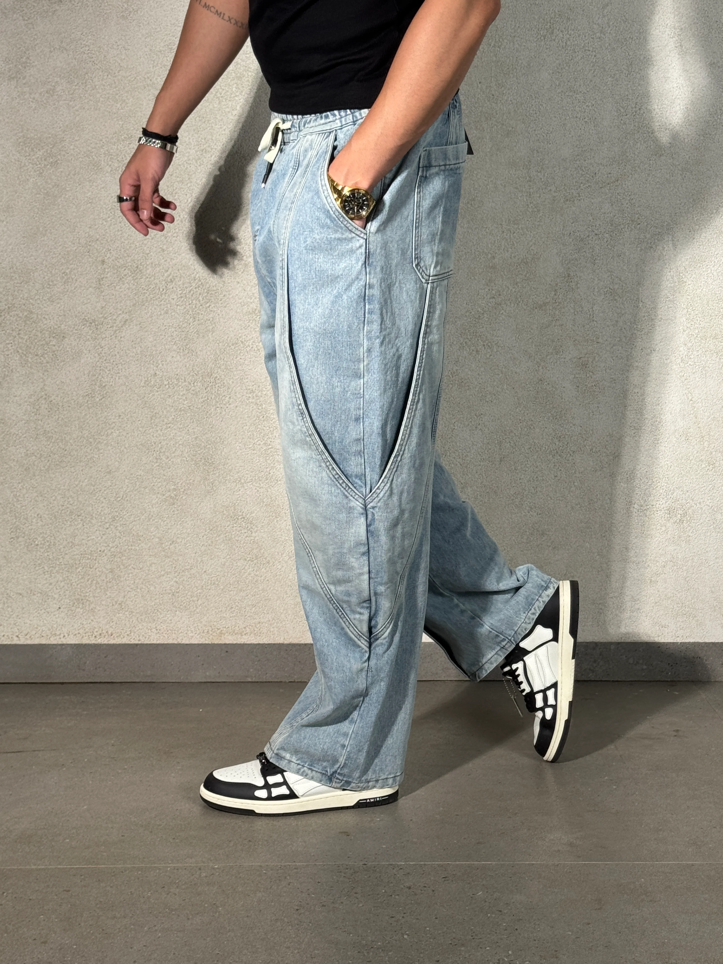 Trace Line Baggy Denim Joggers - Image 3