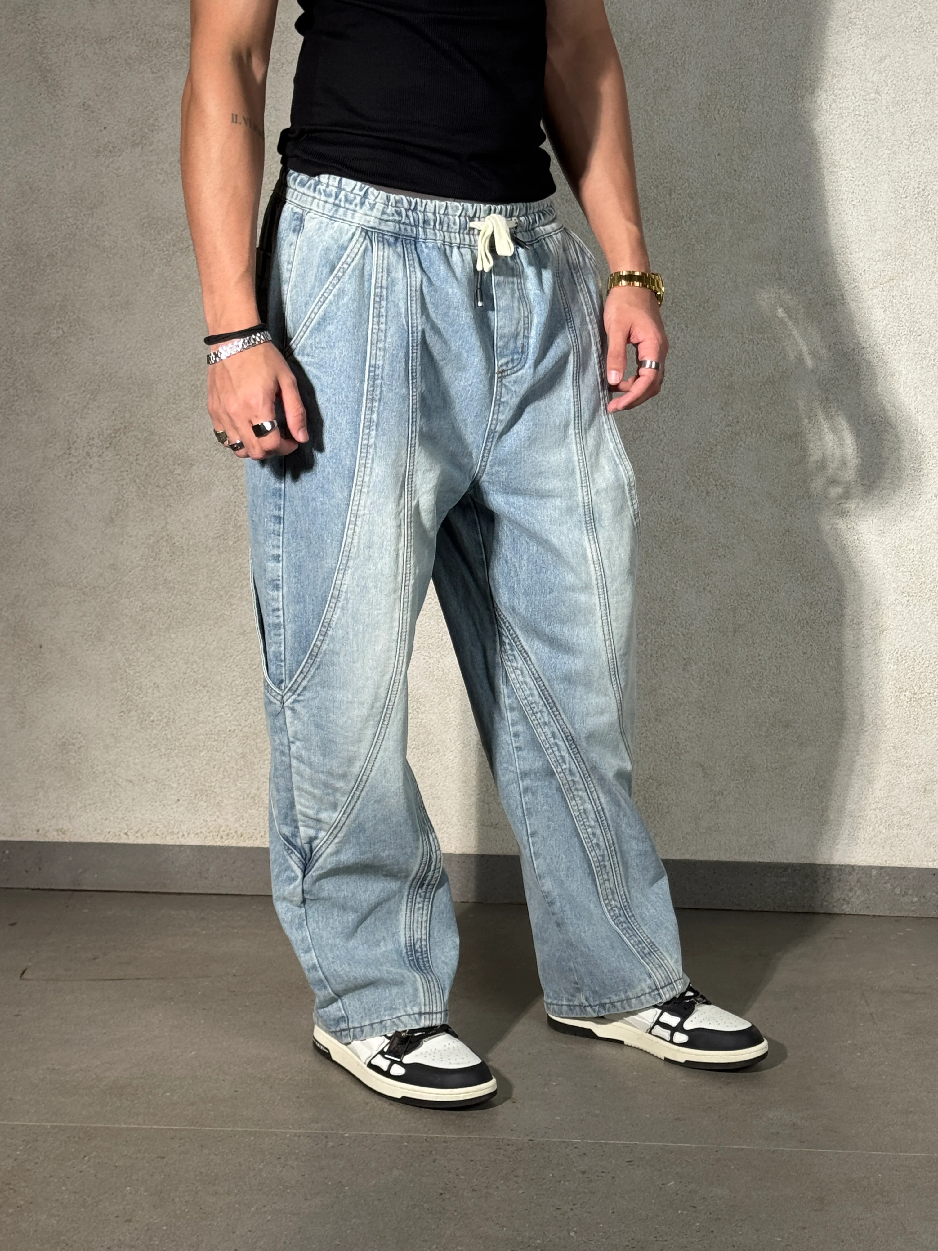 Trace Line Baggy Denim Joggers - Image 4