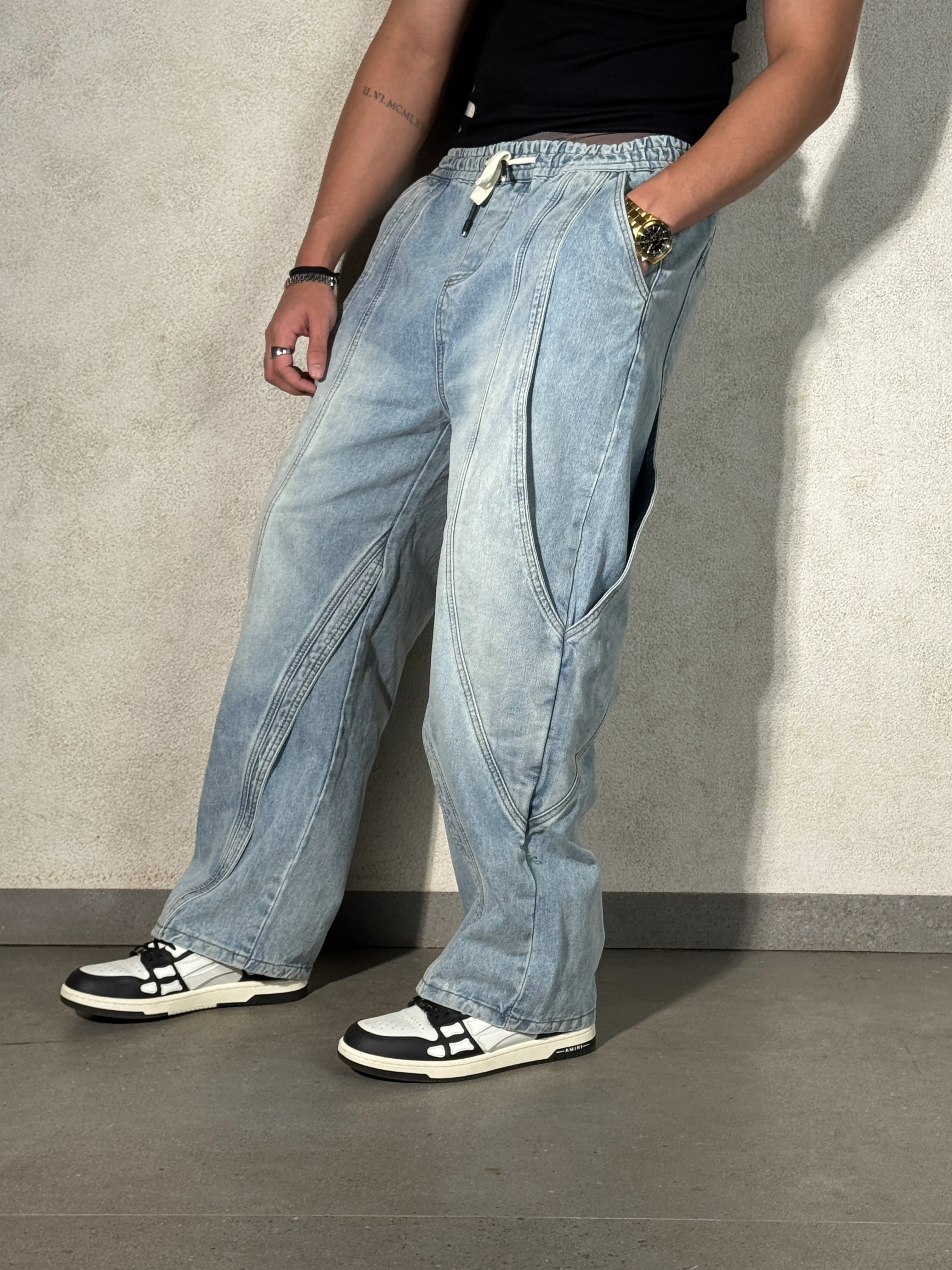 Trace Line Baggy Denim Joggers - Image 5