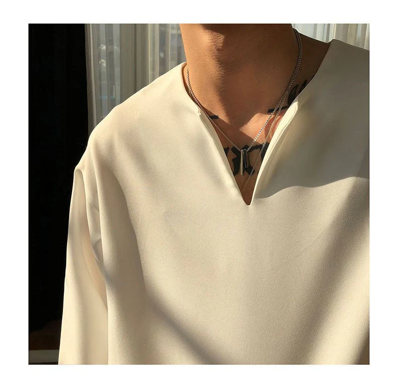 V Neck Cuff Details Long Sleeve Korean Shirt - Image 10