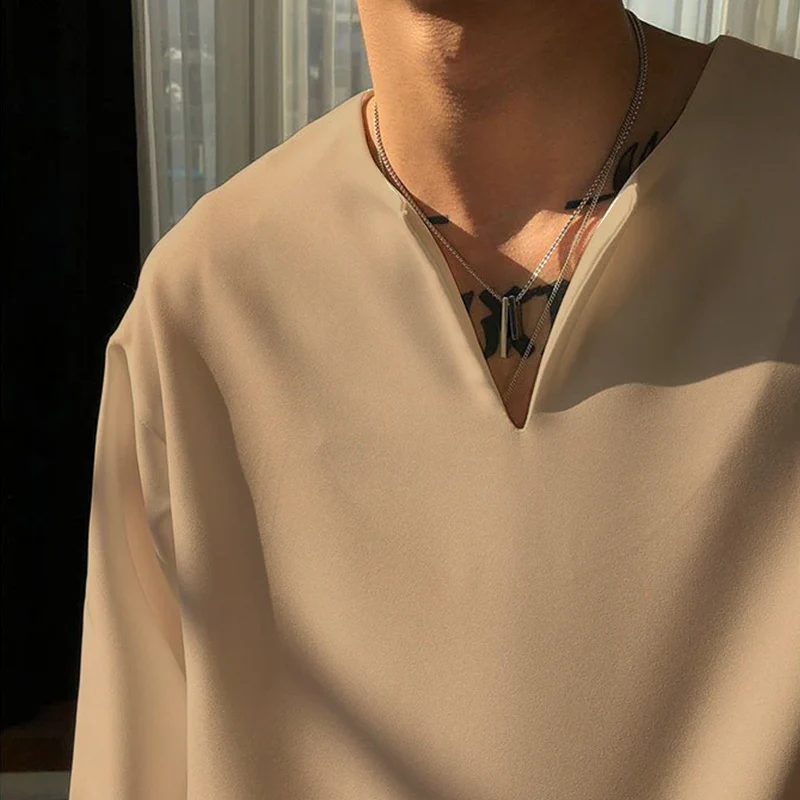 V Neck Cuff Details Long Sleeve Korean Shirt - Image 14