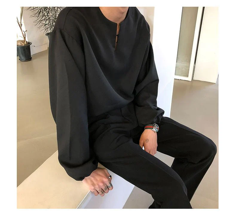 V Neck Cuff Details Long Sleeve Korean Shirt - Image 3