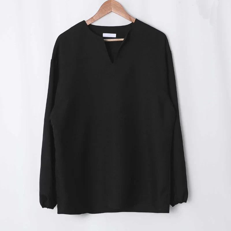 V Neck Cuff Details Long Sleeve Korean Shirt - Image 5