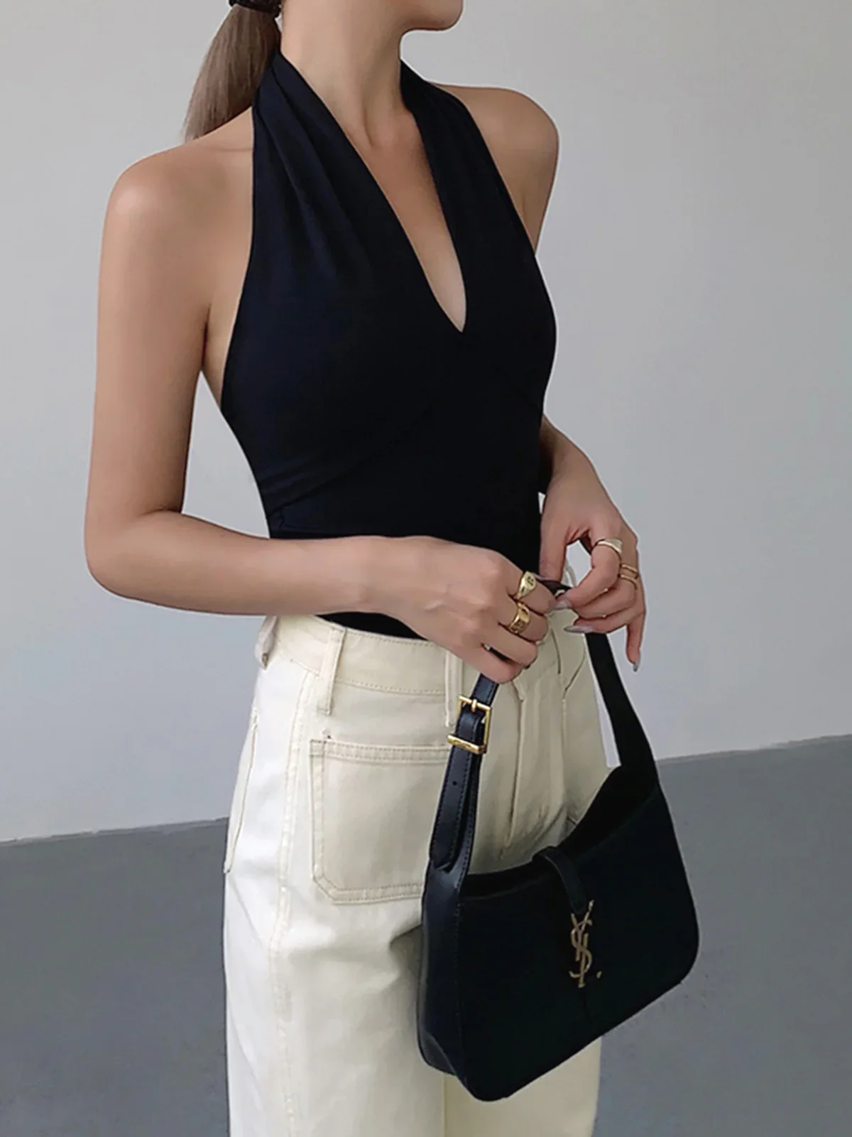 V-Neck Halter Open Back Tank Top - Image 2