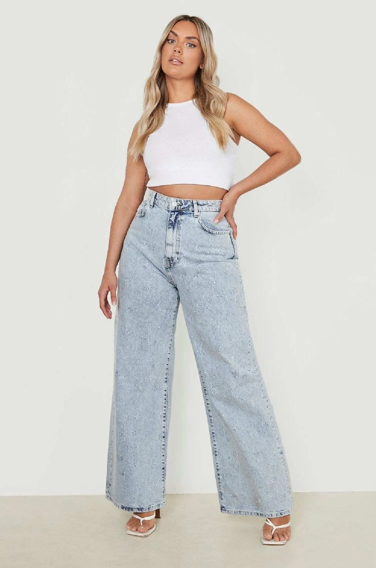 Vintage Wash Wide Leg High Waist Plus Size Jeans - Image 2