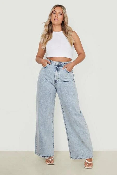 Vintage Wash Wide Leg High Waist Plus Size Jeans - Image 3
