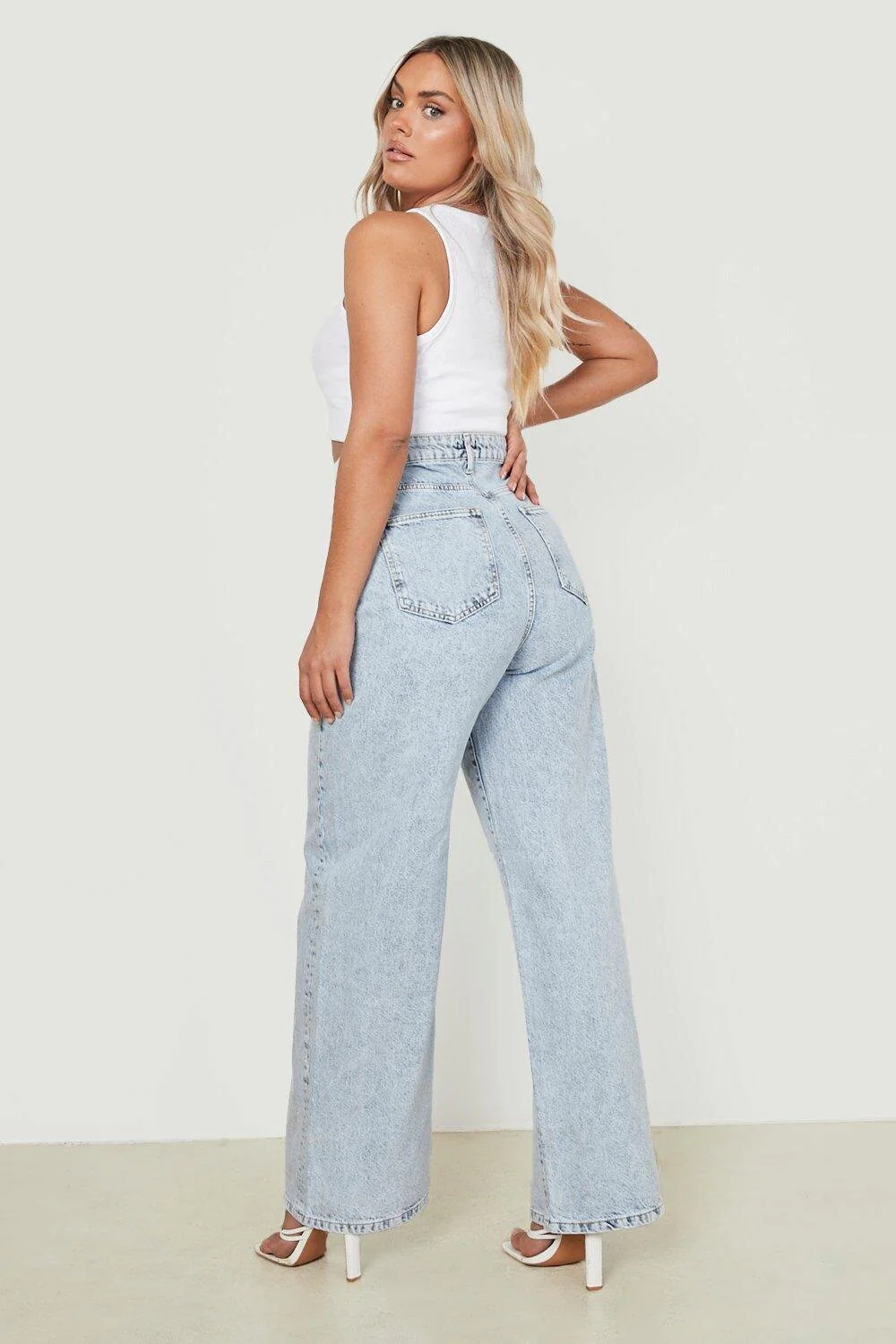 Vintage Wash Wide Leg High Waist Plus Size Jeans - Image 4