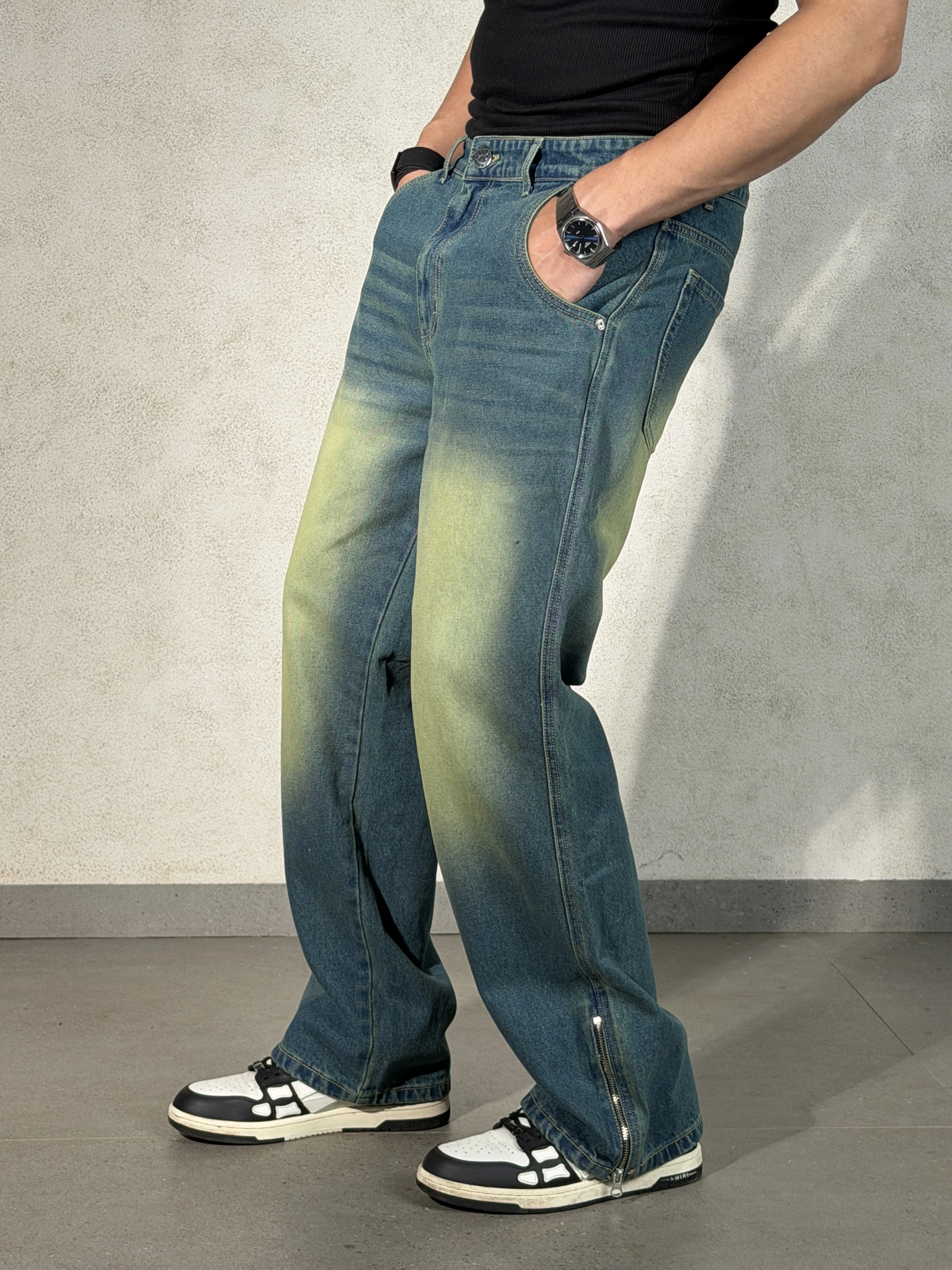 Vintage Yellowish Blue Loose Straight Fit Denim - Image 6