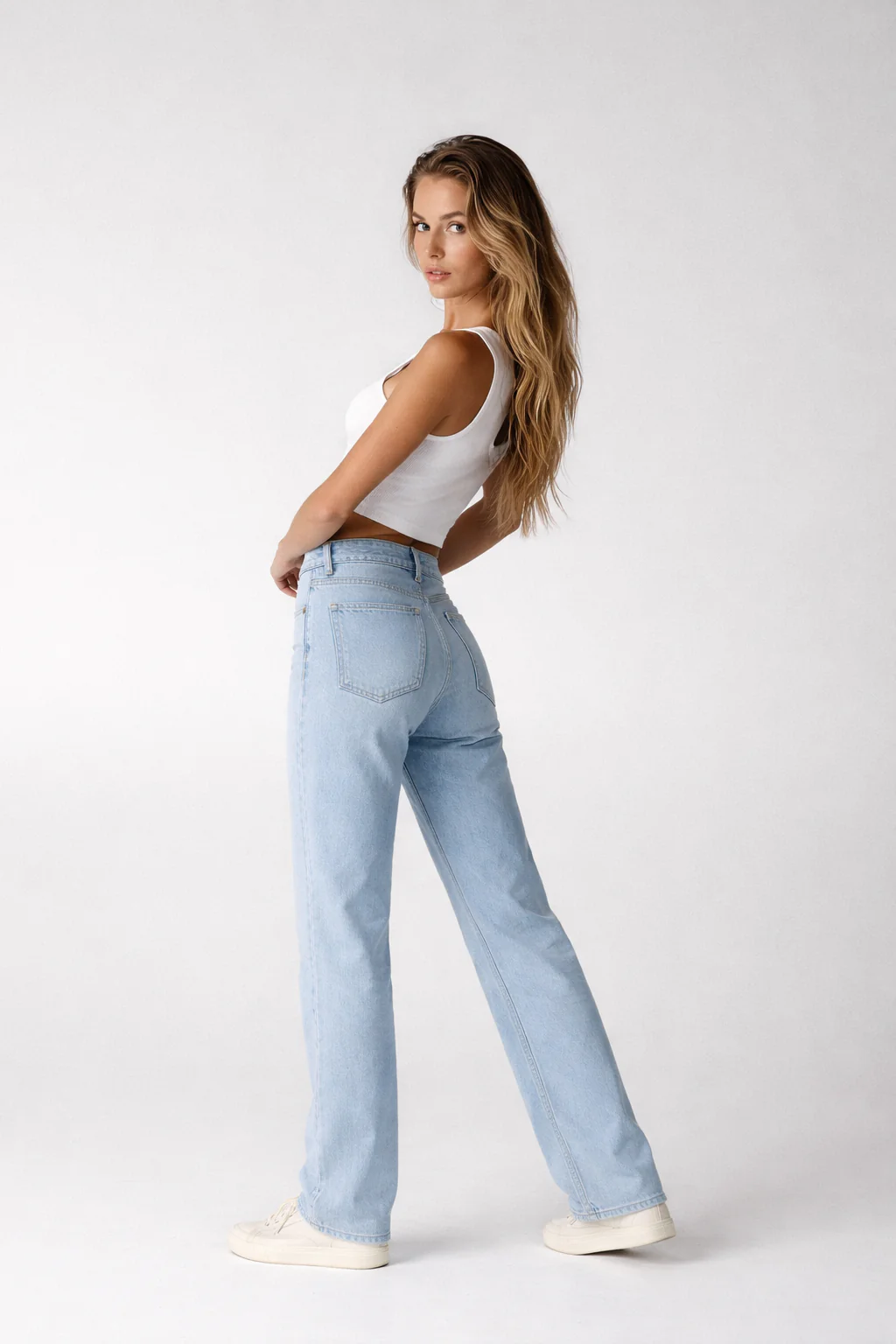 Wash Out Regular Blue Stretch Tailored Straight Leg Jeans - Image 4