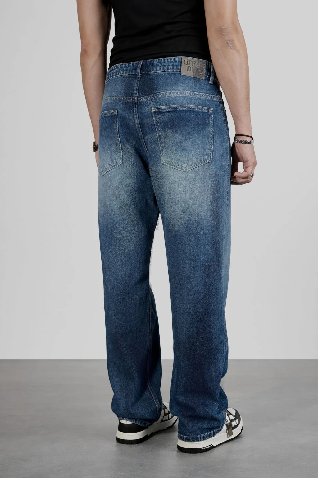 Worn Blue Whisker Wash Loose Straight Fit Jeans - Image 3