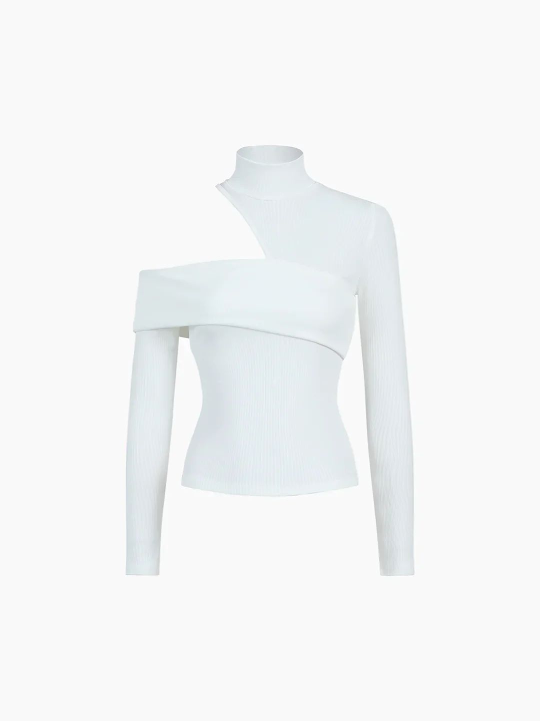 Wrapped Shoulder High Neck Rib Top - Image 12