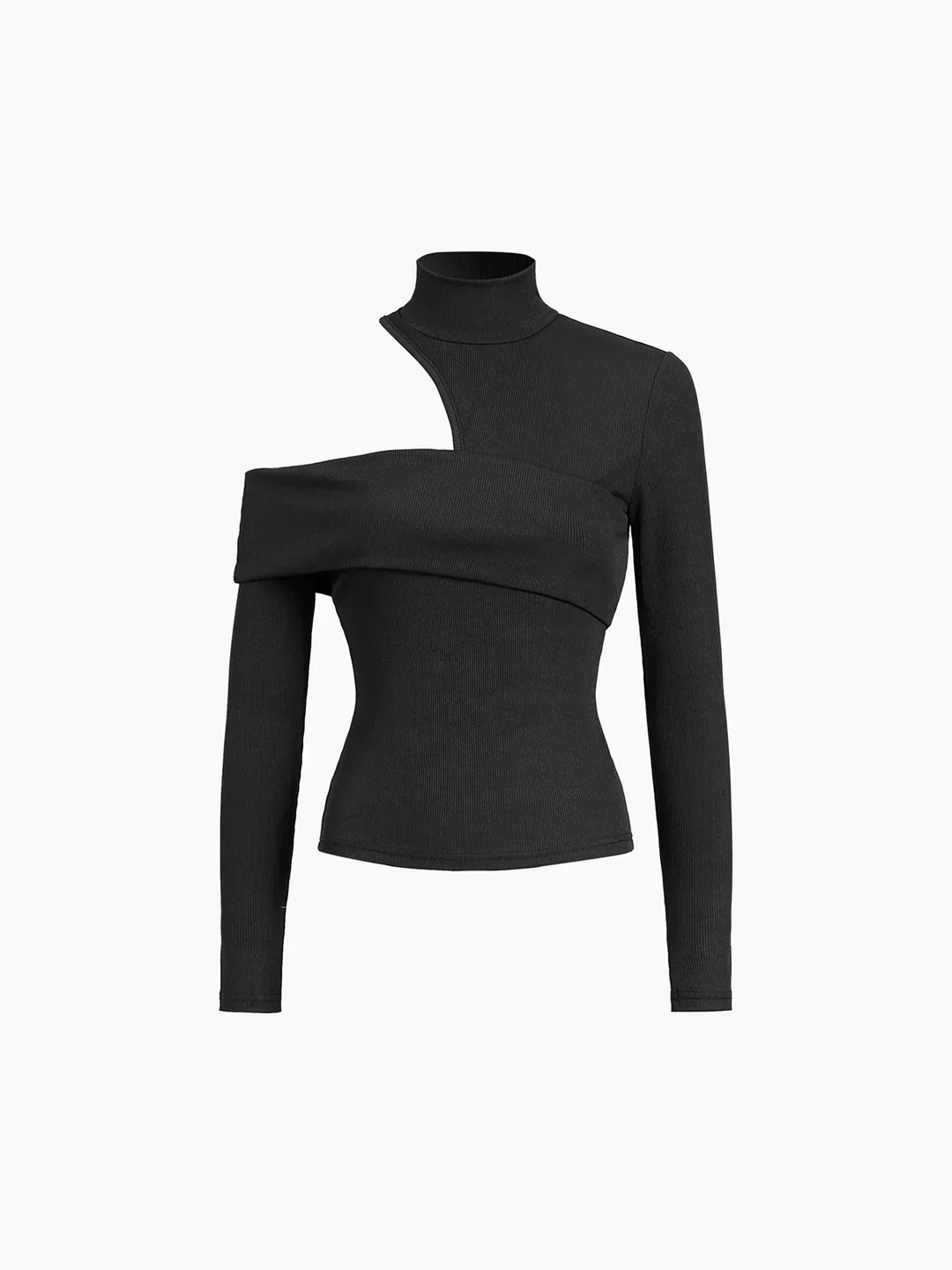 Wrapped Shoulder High Neck Rib Top - Image 3
