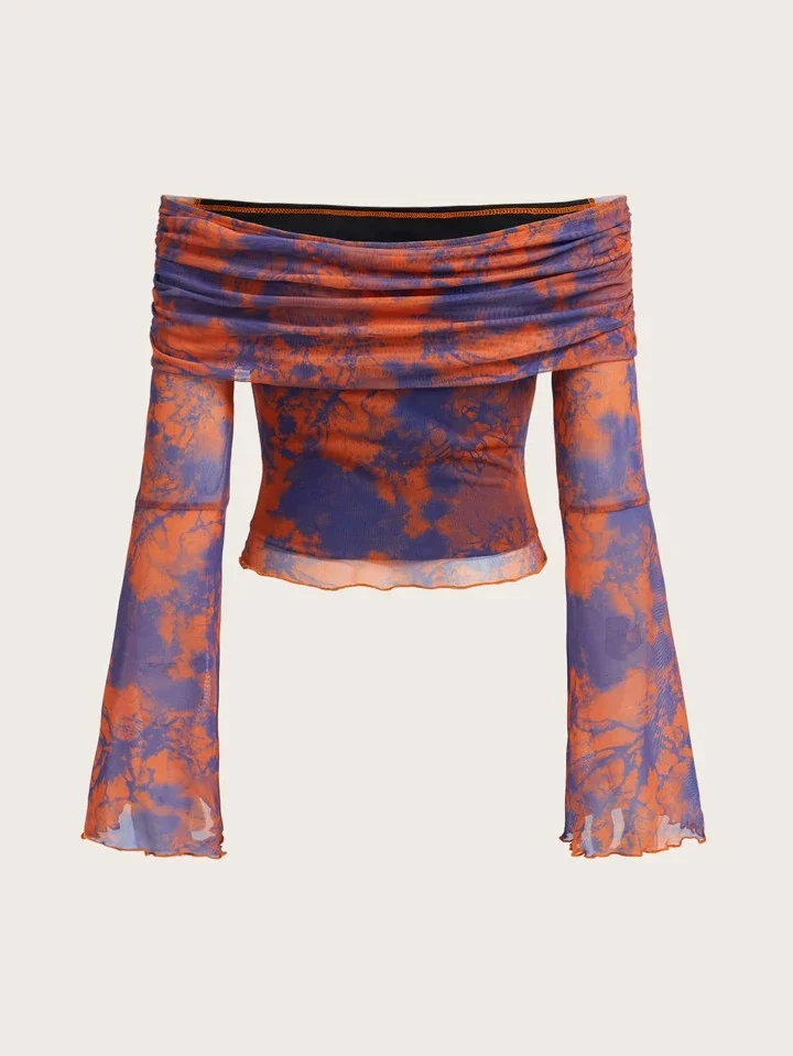 Y2K Off Shoulder Mesh Top - Image 3