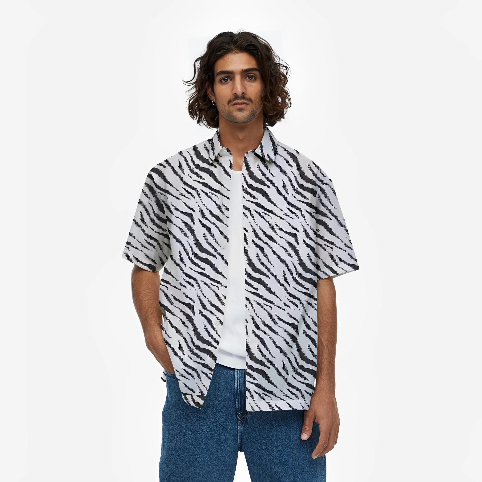 zebra print short sleeve shirt