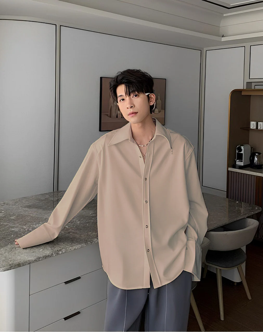Zip it up Collar Baggy Shirt - Image 11