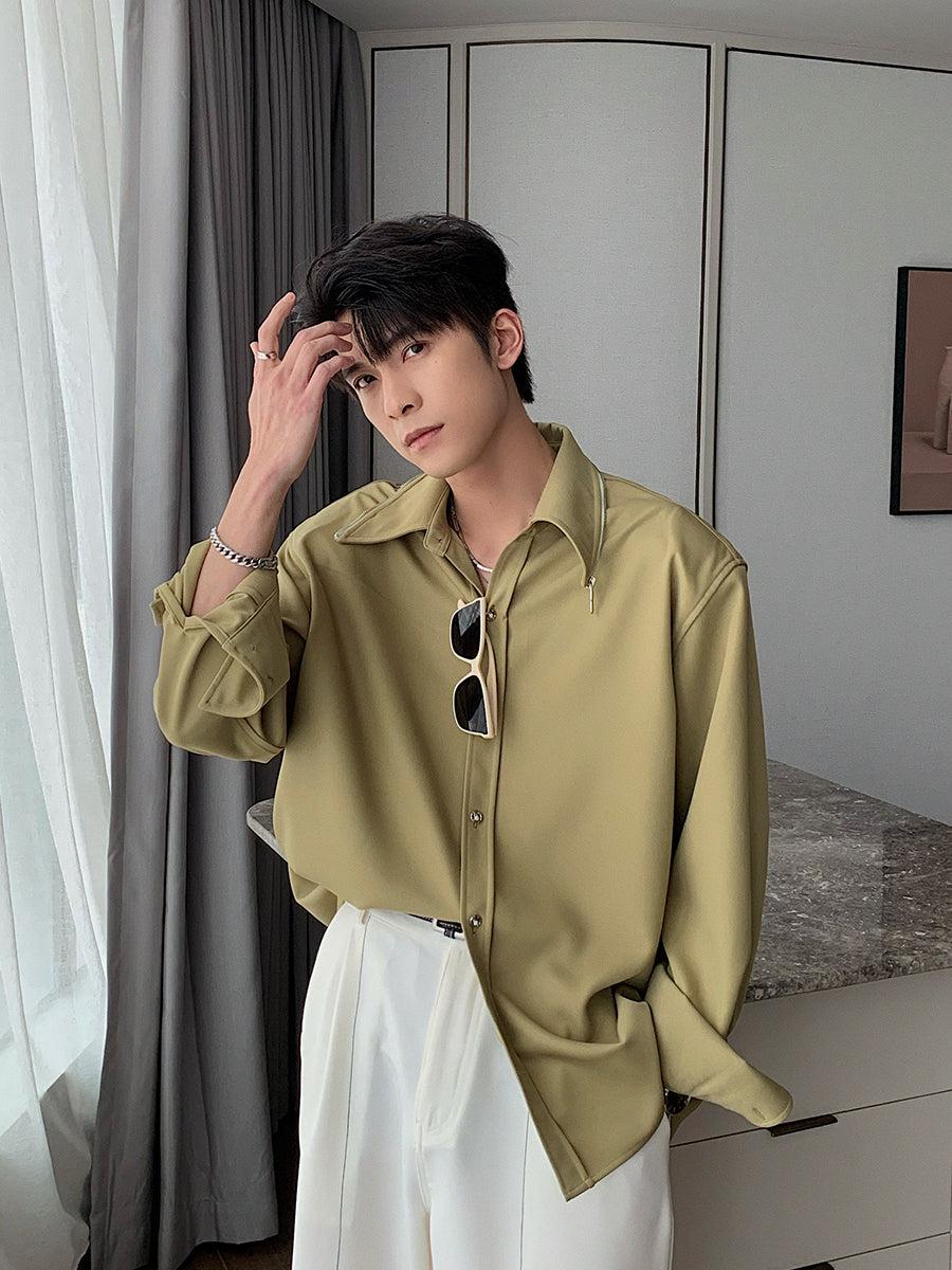 Zip it up Collar Baggy Shirt - Image 8