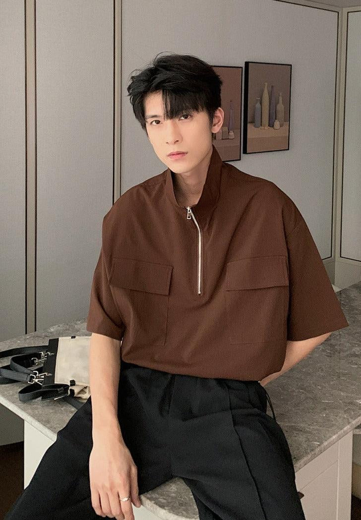 Zip Up High Neck Short Sleeve Shirt - Image 6