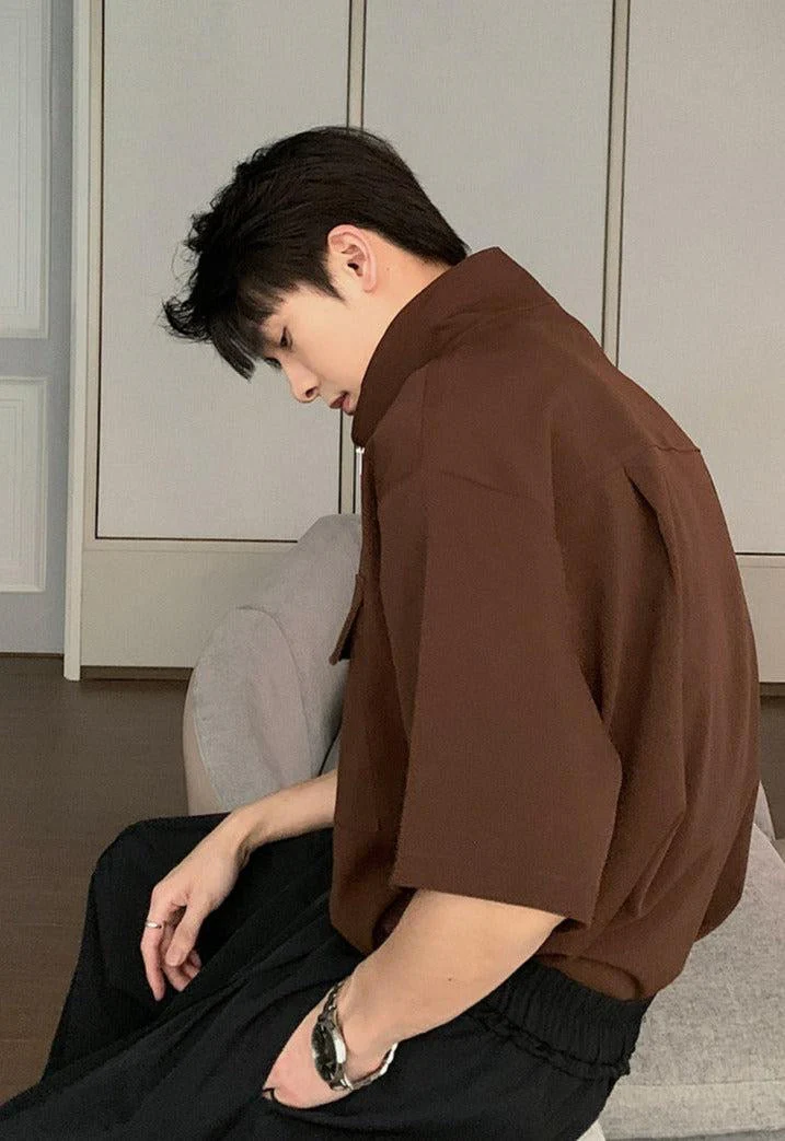 Zip Up High Neck Short Sleeve Shirt - Image 8